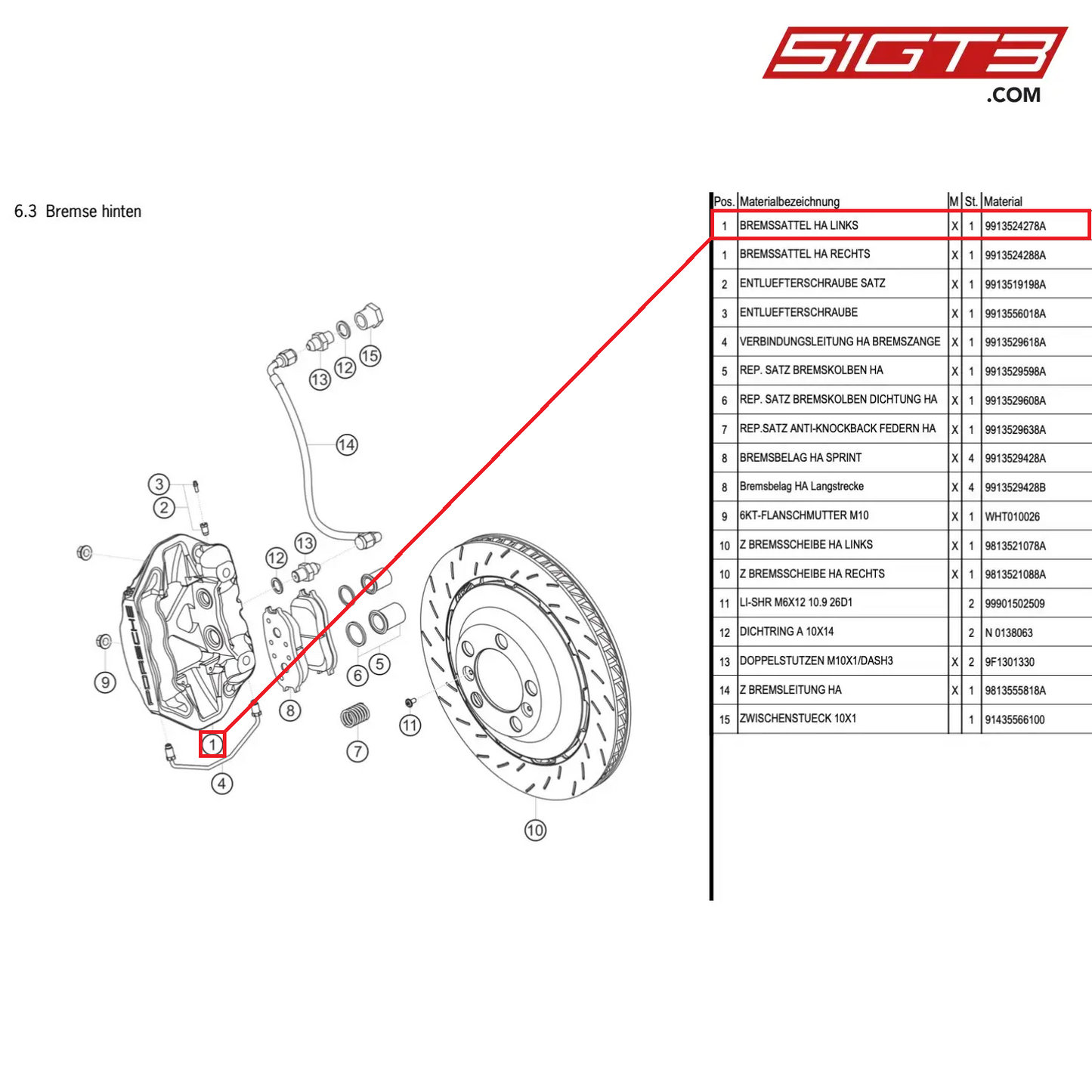 FIXED CALIPER RA LEFT - 9913524278A [PORSCHE Cayman 981 GT4 Clubsport]