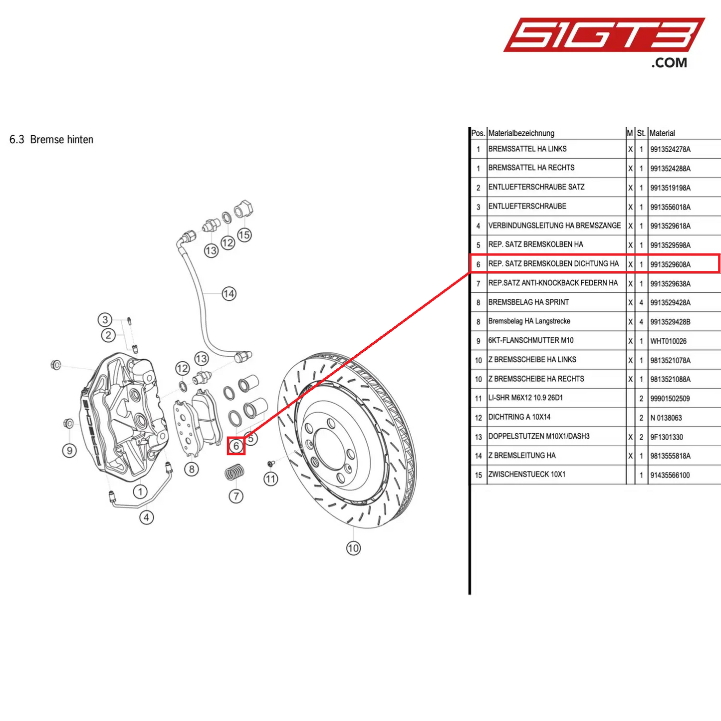 R-KIT BRAKE PISTON SEALING RA - 9913529608A [PORSCHE Cayman 981 GT4 Clubsport]