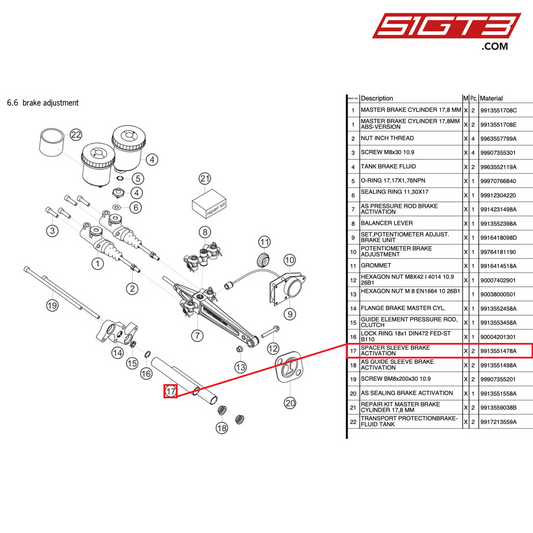SPACER SLEEVE BRAKE ACTIVATION - 9913551478A [PORSCHE 991.2 GT3 Cup]