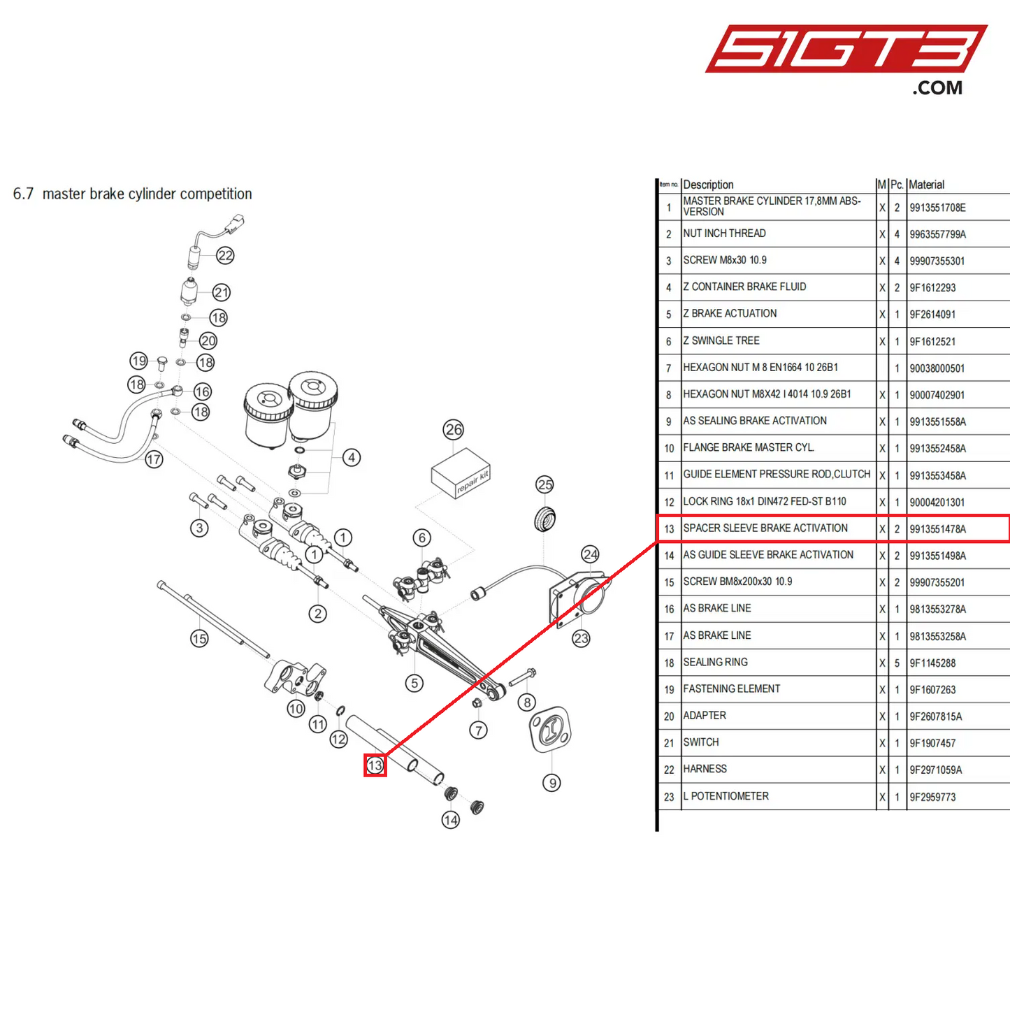 SPACER SLEEVE BRAKE ACTIVATION - 9913551478A [PORSCHE 718 Cayman GT4 Clubsport]