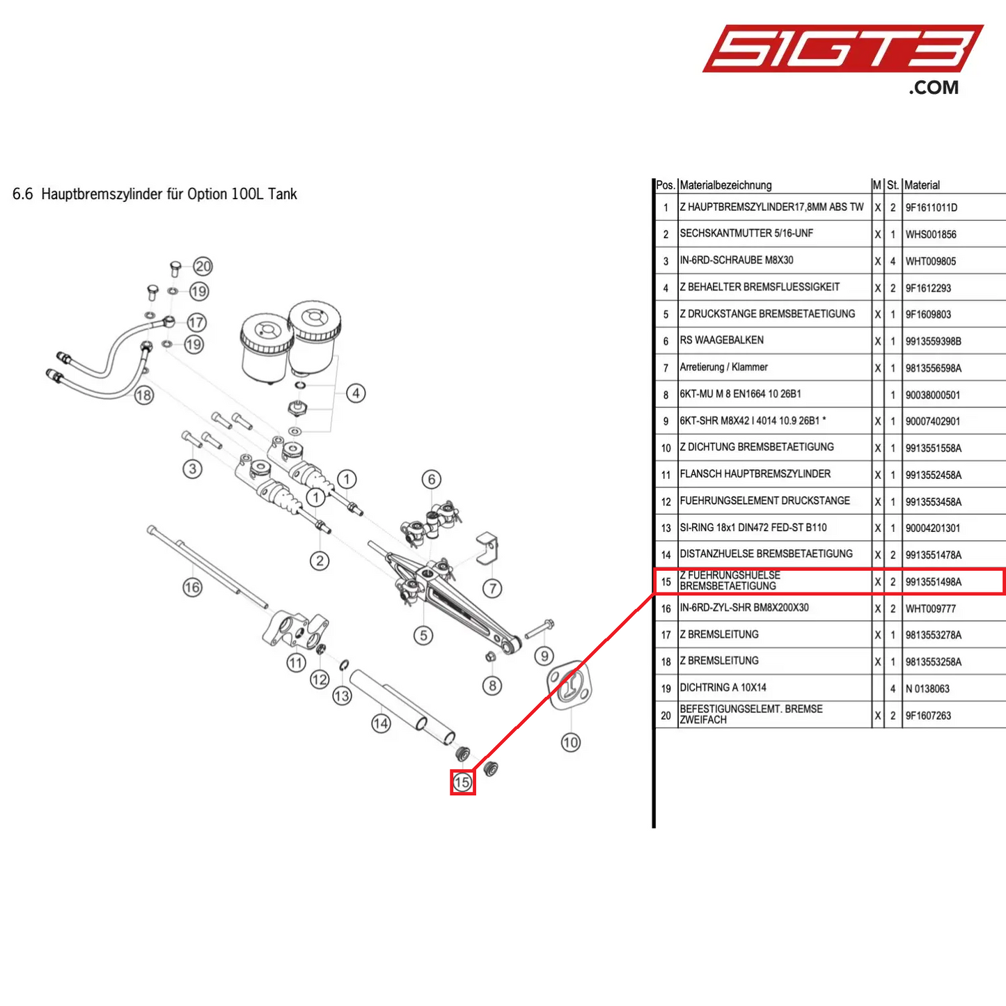 AS GUIDE SLEEVE BRAKE ACTIVATION - 9913551498A [PORSCHE Cayman 981 GT4 Clubsport]