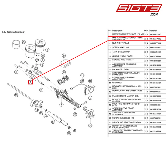 MASTER BRAKE CYLINDER 17,8MM ABS-VERSION - 9913551708E [PORSCHE 991.2 GT3 Cup]