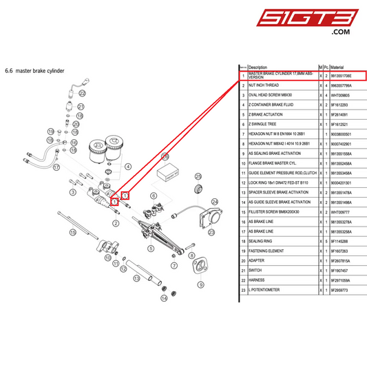 MASTER BRAKE CYLINDER 17,8MM ABS-VERSION - 9913551708E [PORSCHE 718 Cayman GT4 RS Clubsport]