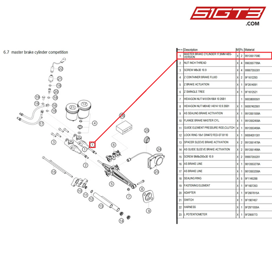 MASTER BRAKE CYLINDER 17,8MM ABS-VERSION - 9913551708E [PORSCHE 718 Cayman GT4 Clubsport]