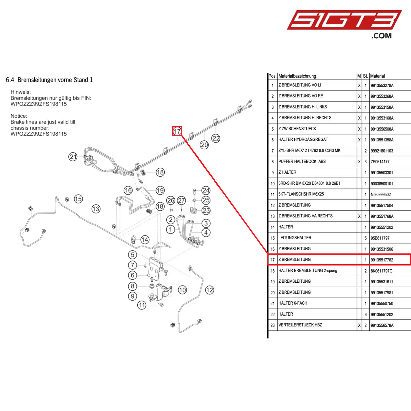 AS BRAKE LINE - 99135517782 [PORSCHE 991.1 GT3 Cup (2015)]