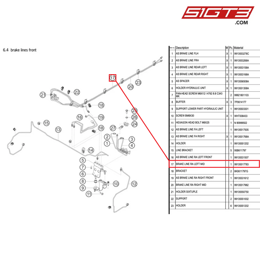 BRAKE LINE RA LEFT MID - 99135517783 [PORSCHE 991.1 GT3 Cup]