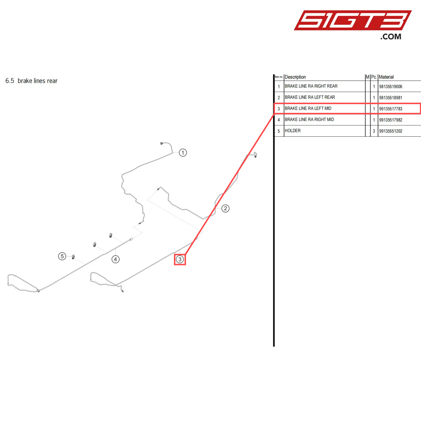 BRAKE LINE RA LEFT MID - 99135517783 [PORSCHE 718 Cayman GT4 Clubsport]