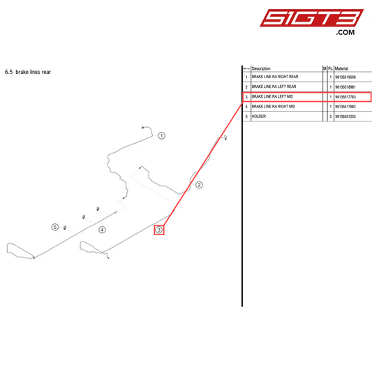 BRAKE LINE RA LEFT MID - 99135517783 [PORSCHE 718 Cayman GT4 RS Clubsport]