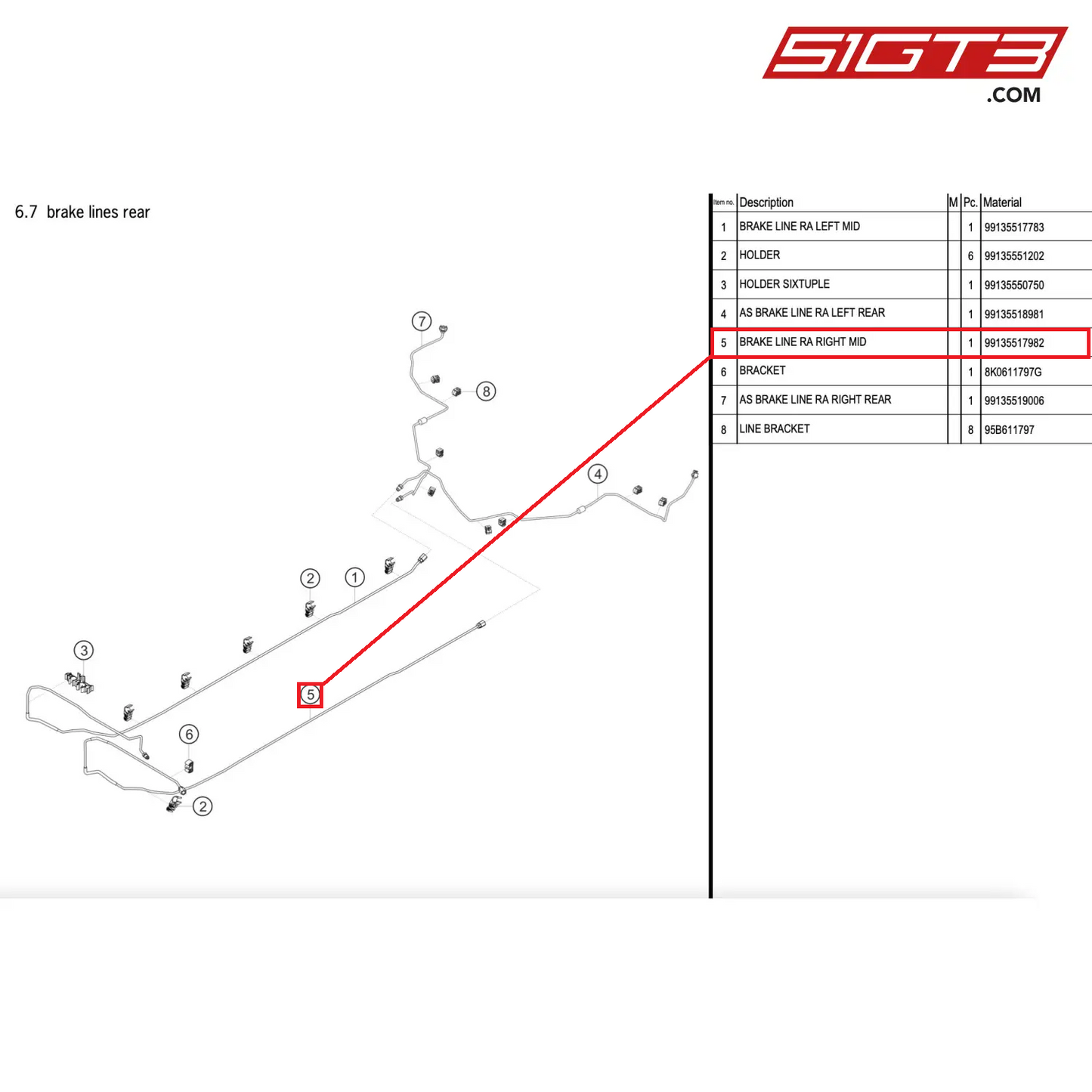 BRAKE LINE RA RIGHT MID - 99135517982 [PORSCHE 911 GT2 RS Clubsport]