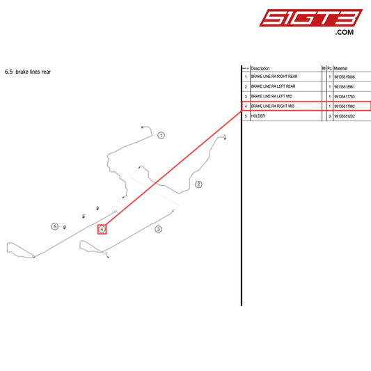 BRAKE LINE RA RIGHT MID - 99135517982 [PORSCHE 718 Cayman GT4 RS Clubsport]