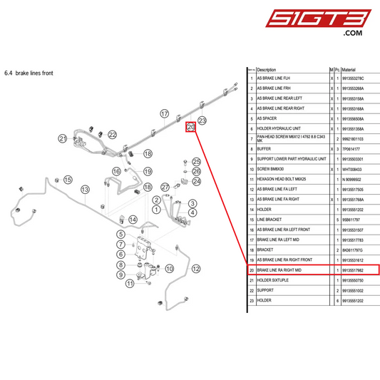 BRAKE LINE RA RIGHT MID - 99135517982 [PORSCHE 991.1 GT3 Cup]