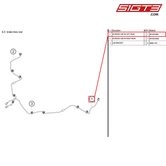 AS BRAKE LINE RA LEFT REAR - 99135518981 [PORSCHE 991.1 GT3 Cup]