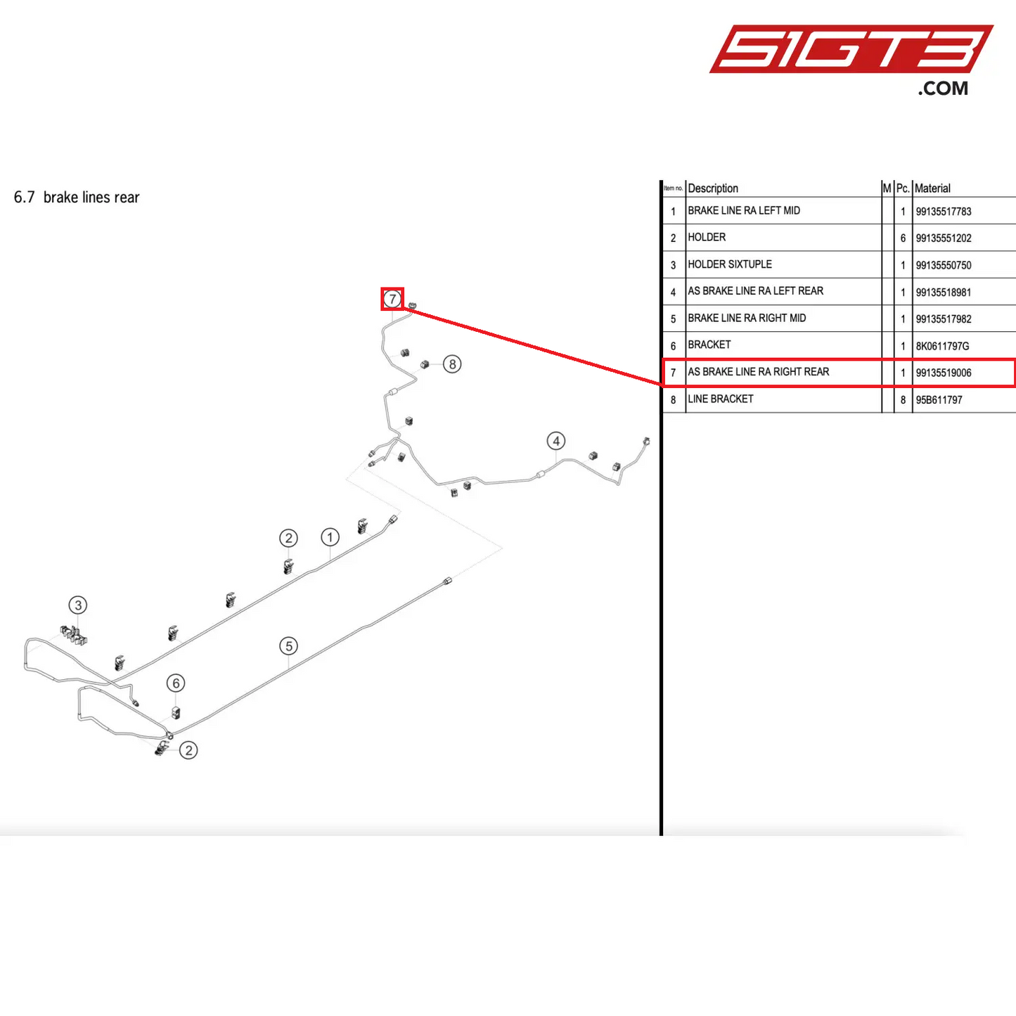 AS BRAKE LINE RA RIGHT REAR - 99135519006 [PORSCHE 911 GT2 RS Clubsport]