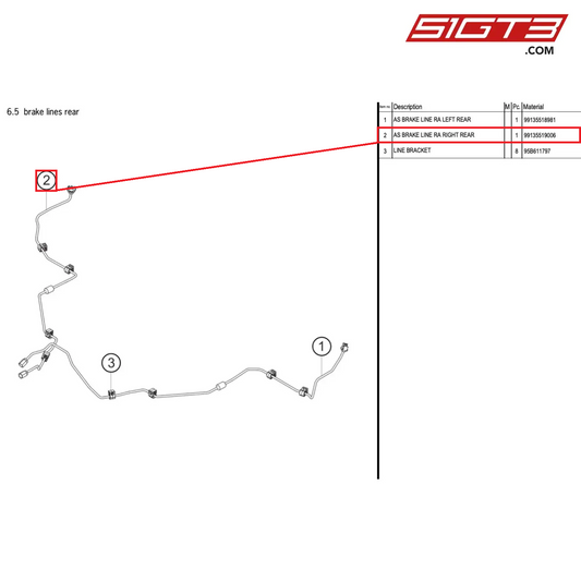 AS BRAKE LINE RA RIGHT REAR - 99135519006 [PORSCHE 991.1 GT3 Cup]