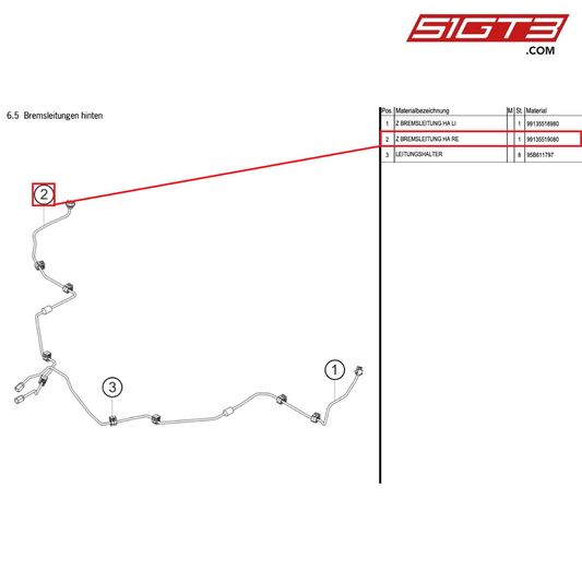 AS BRAKE LINE RA,RH - 99135519080 [PORSCHE 991.1 GT3 Cup (2014)]