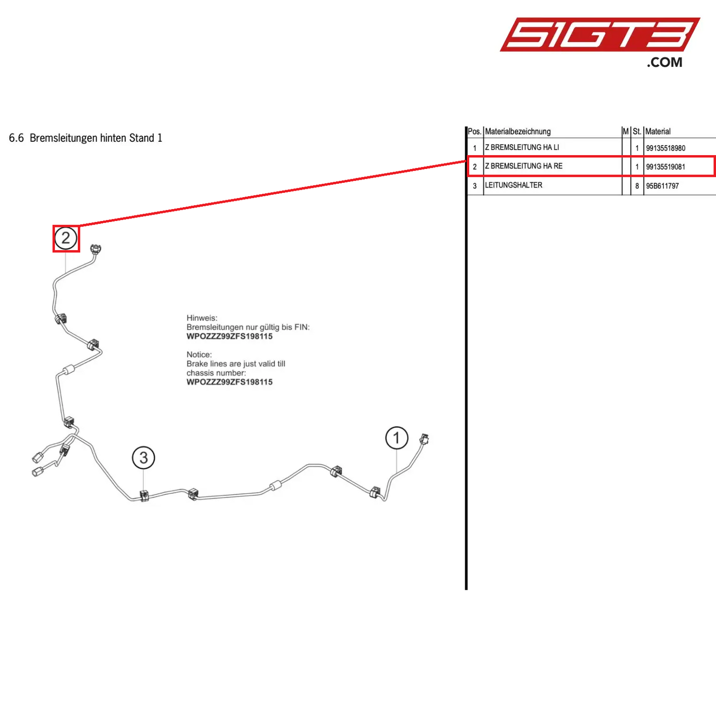 AS BRAKE LINE RA,RH - 99135519081 [PORSCHE 991.1 GT3 Cup (2015)]