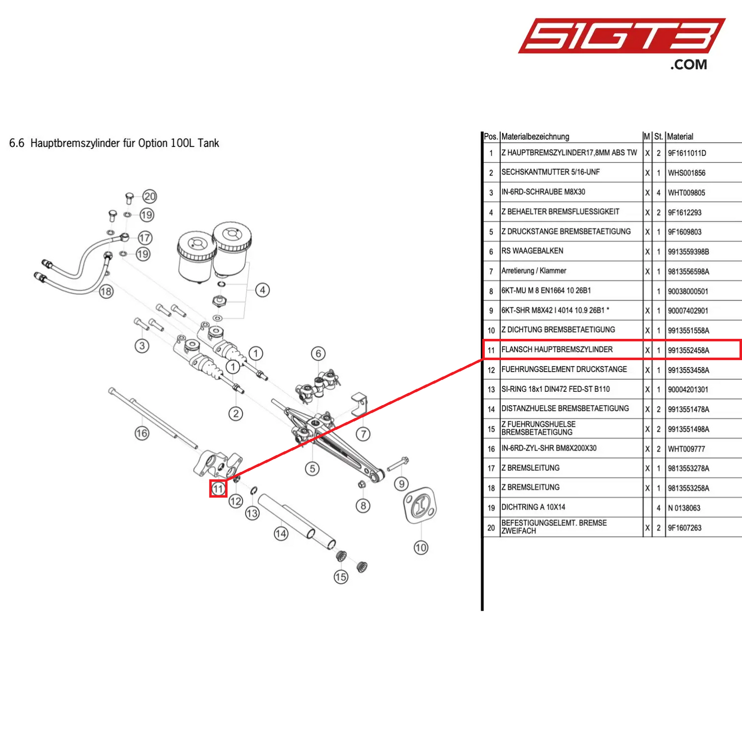 FLANGE BRAKE MASTER CYL. - 9913552458A [PORSCHE Cayman 981 GT4 Clubsport]