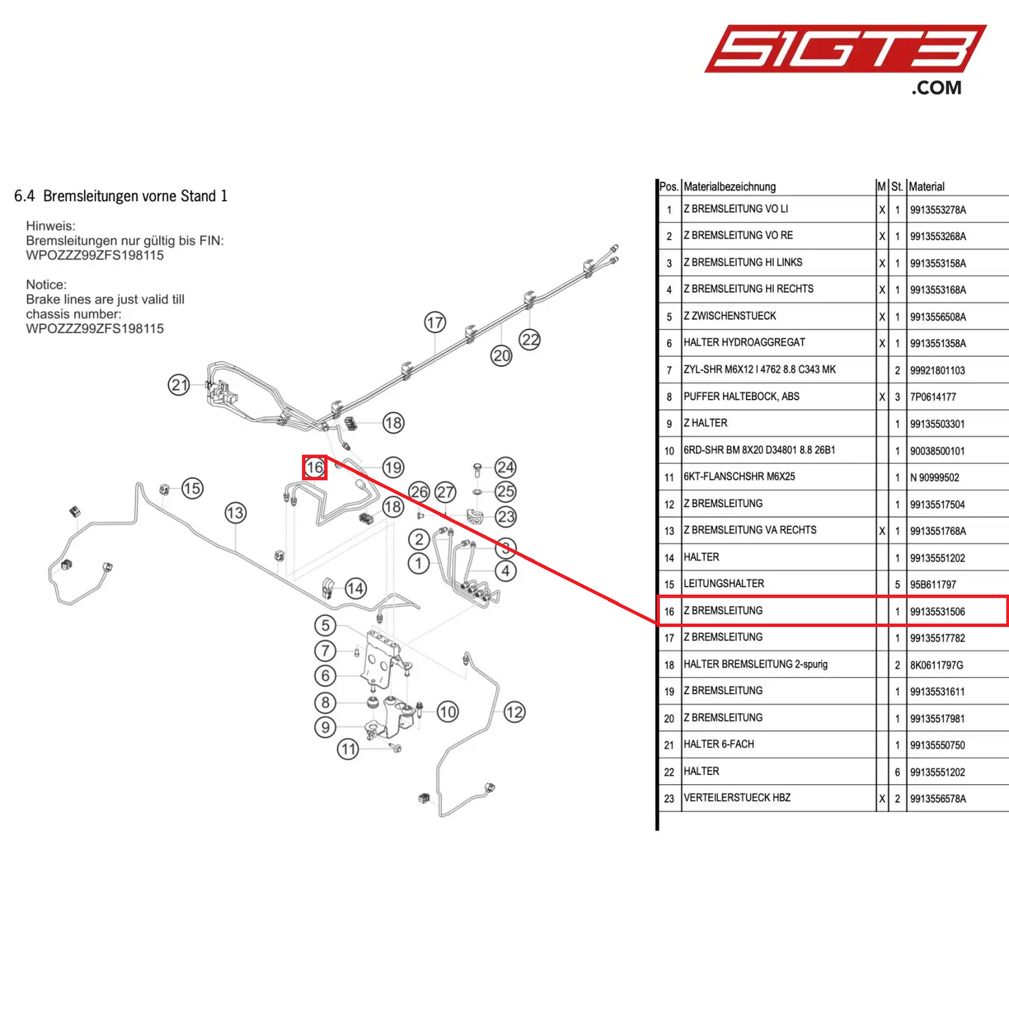 AS BRAKE LINE - 99135531506 [PORSCHE 991.1 GT3 Cup (2015)]