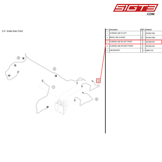 AS BRAKE LINE RA LEFT FRONT - 99135531507 [PORSCHE 718 Cayman GT4 Clubsport]