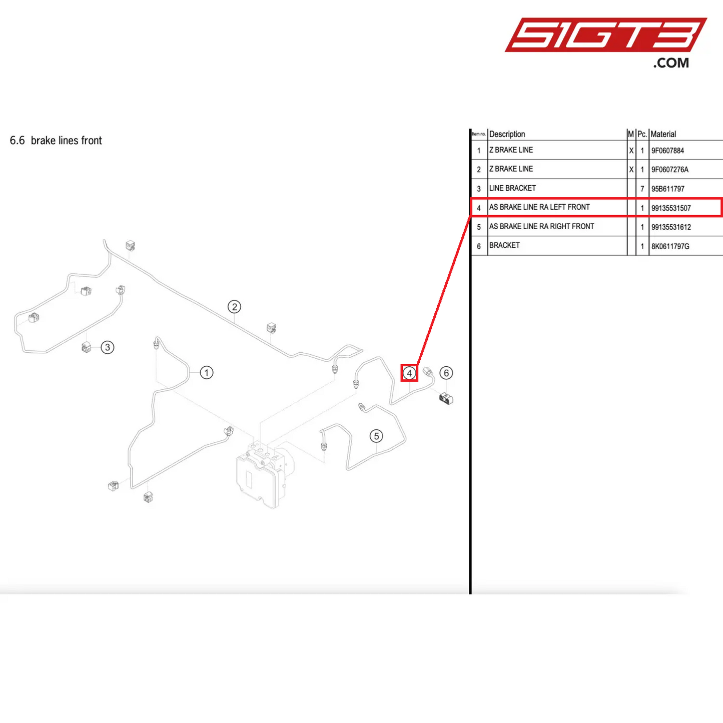 AS BRAKE LINE RA LEFT FRONT - 99135531507 [PORSCHE 911 GT2 RS Clubsport]