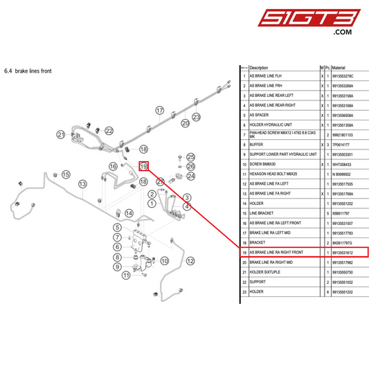 AS BRAKE LINE RA RIGHT FRONT - 99135531612 [PORSCHE 991.1 GT3 Cup]