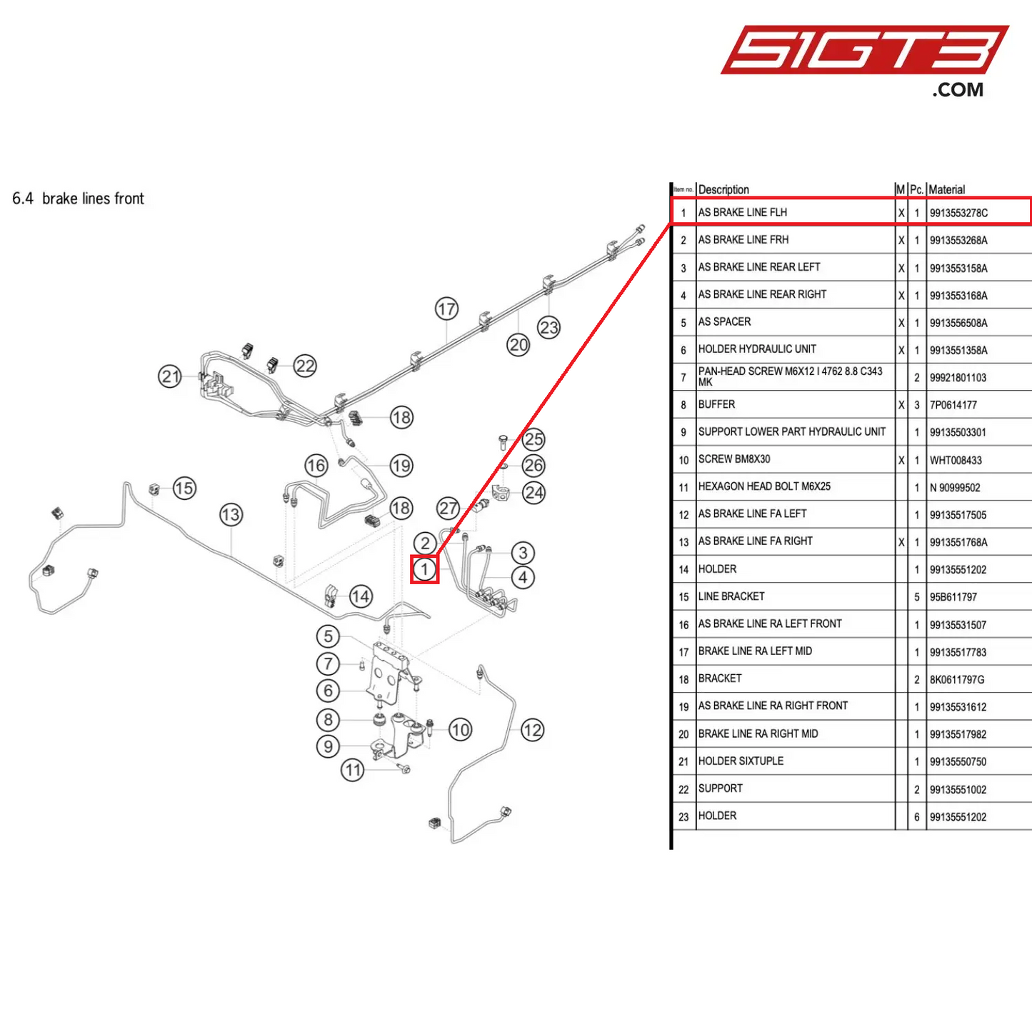 AS BRAKE LINE FLH - 9913553278C [PORSCHE 991.1 GT3 Cup (2017)]