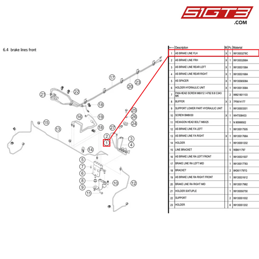 AS BRAKE LINE FLH - 9913553278C [PORSCHE 991.1 GT3 Cup (2017)]