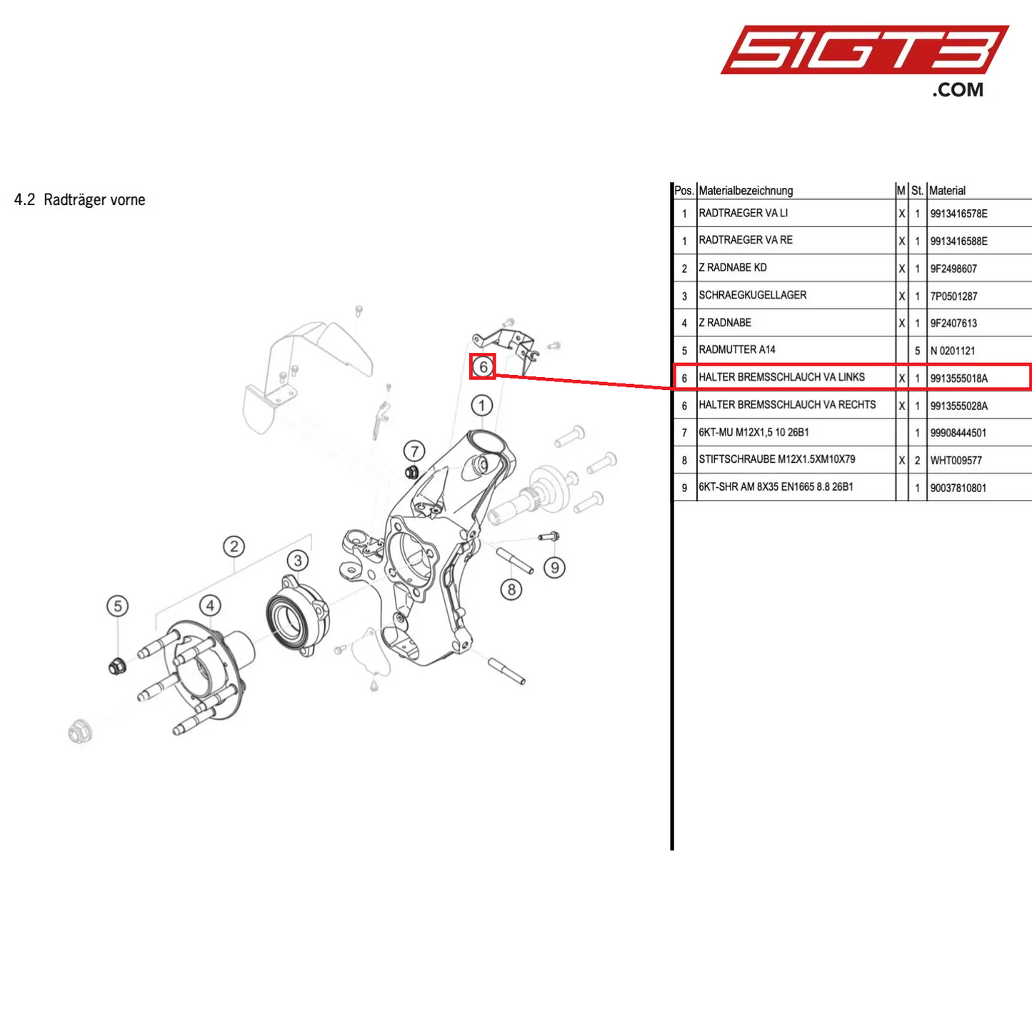 HOLDER BRAKE HOSE FA LEFT - 9913555018A [PORSCHE Cayman 981 GT4 Clubsport]