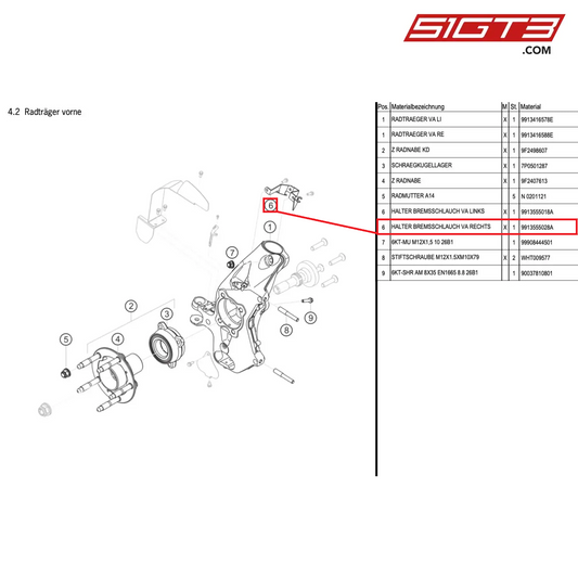 HOLDER BRAKE HOSE FA RIGHT - 9913555028A [PORSCHE Cayman 981 GT4 Clubsport]