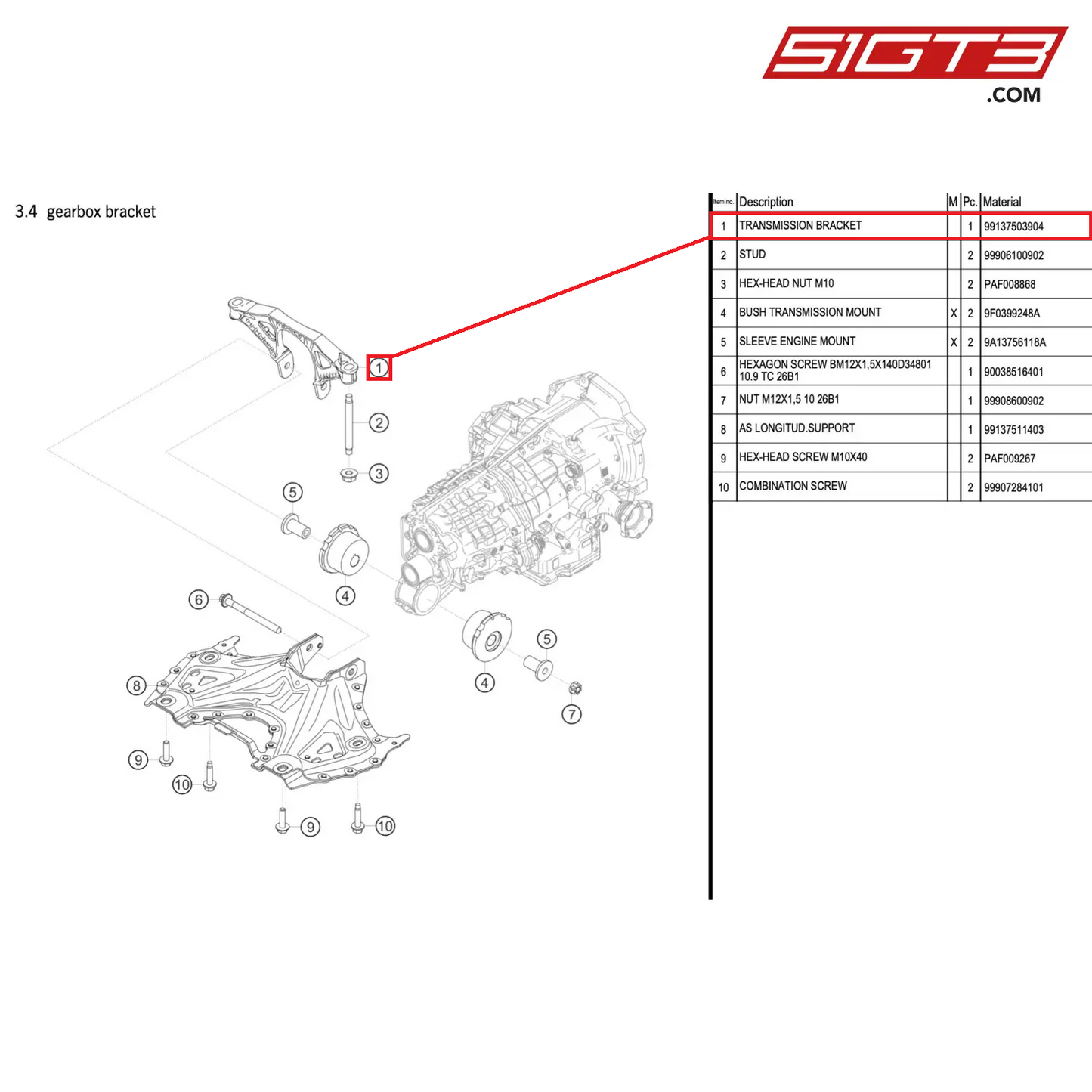 TRANSMISSION BRACKET - 99137503904 [PORSCHE 911 GT2 RS Clubsport]