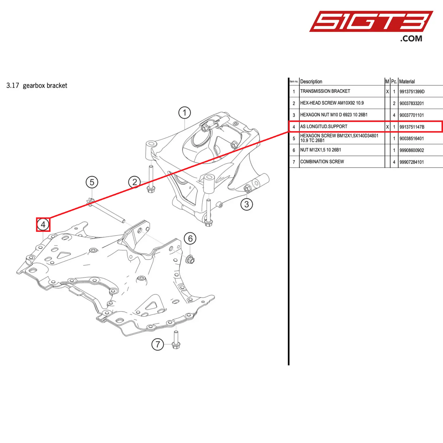 AS LONGITUD.SUPPORT - 9913751147B [PORSCHE 911 GT3 R Type 991 (GEN 2)]