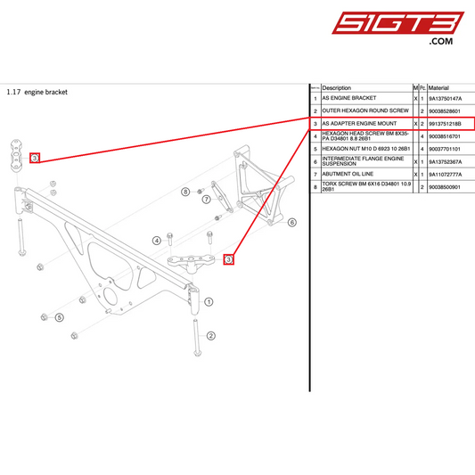 ASアダプターエンジンマウント - 9913751218B [ポルシェ 991.1 GT3 R]