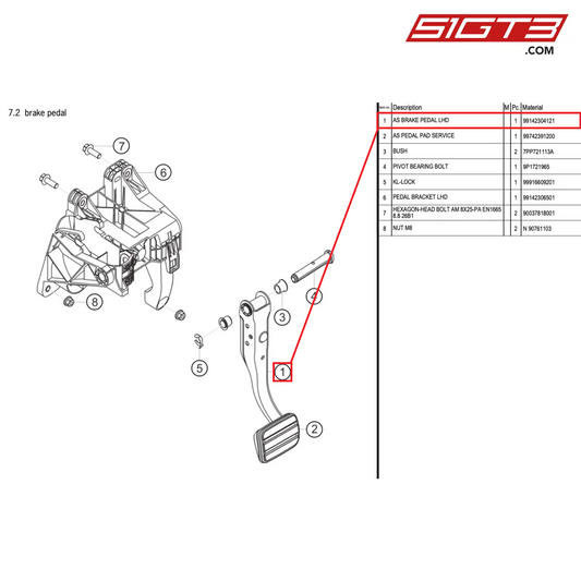 AS BRAKE PEDAL LHD - 99142304121 [PORSCHE 718 Cayman GT4 RS Clubsport]