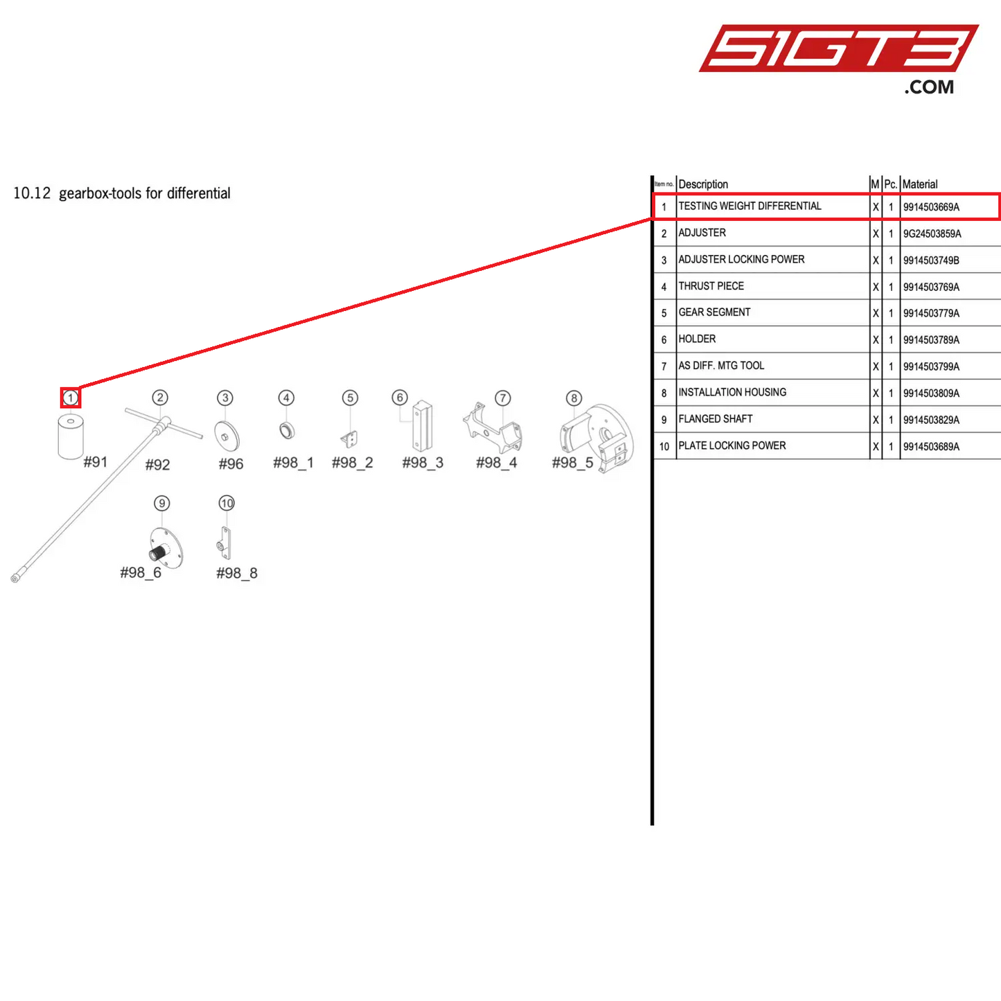 TESTING WEIGHT DIFFERENTIAL - 9914503669A [PORSCHE 991.2 GT3 R]