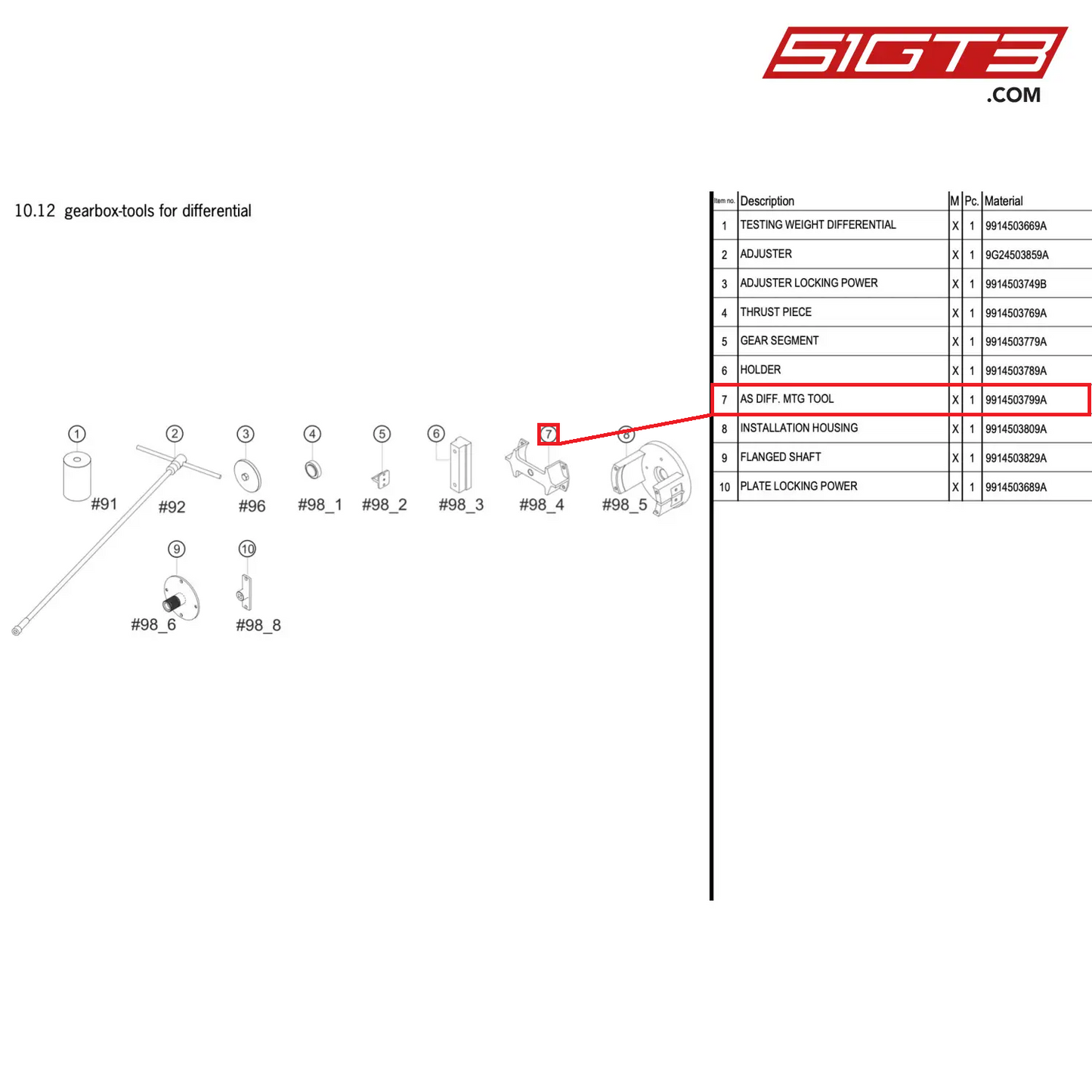 AS DIFF. MTG TOOL - 9914503799A [PORSCHE 991.2 GT3 R]