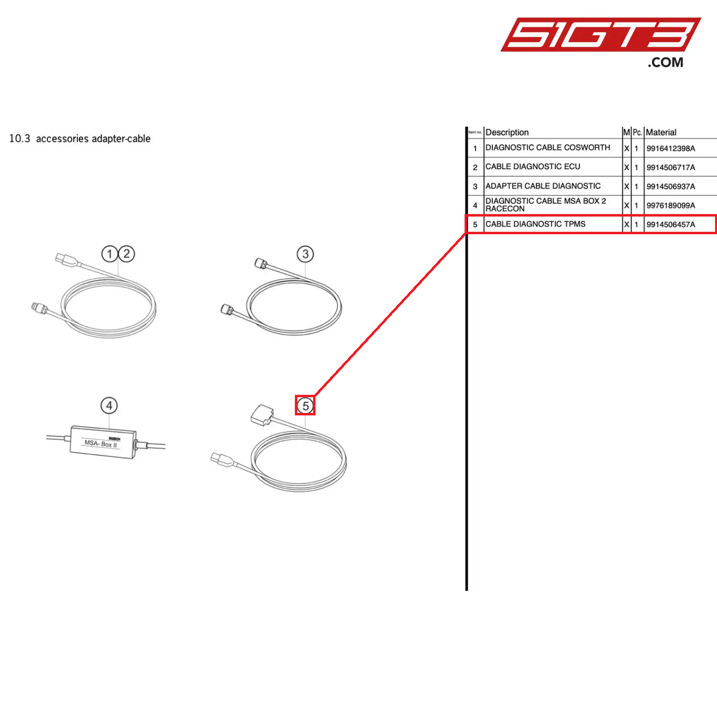 CABLE DIAGNOSTIC TPMS - 9914506457A [PORSCHE 991.1 GT3 R]