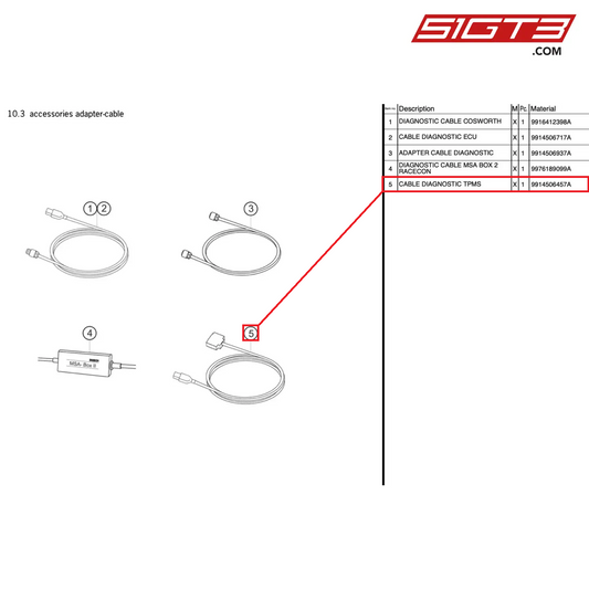 CABLE DIAGNOSTIC TPMS - 9914506457A [PORSCHE 991.1 GT3 R]