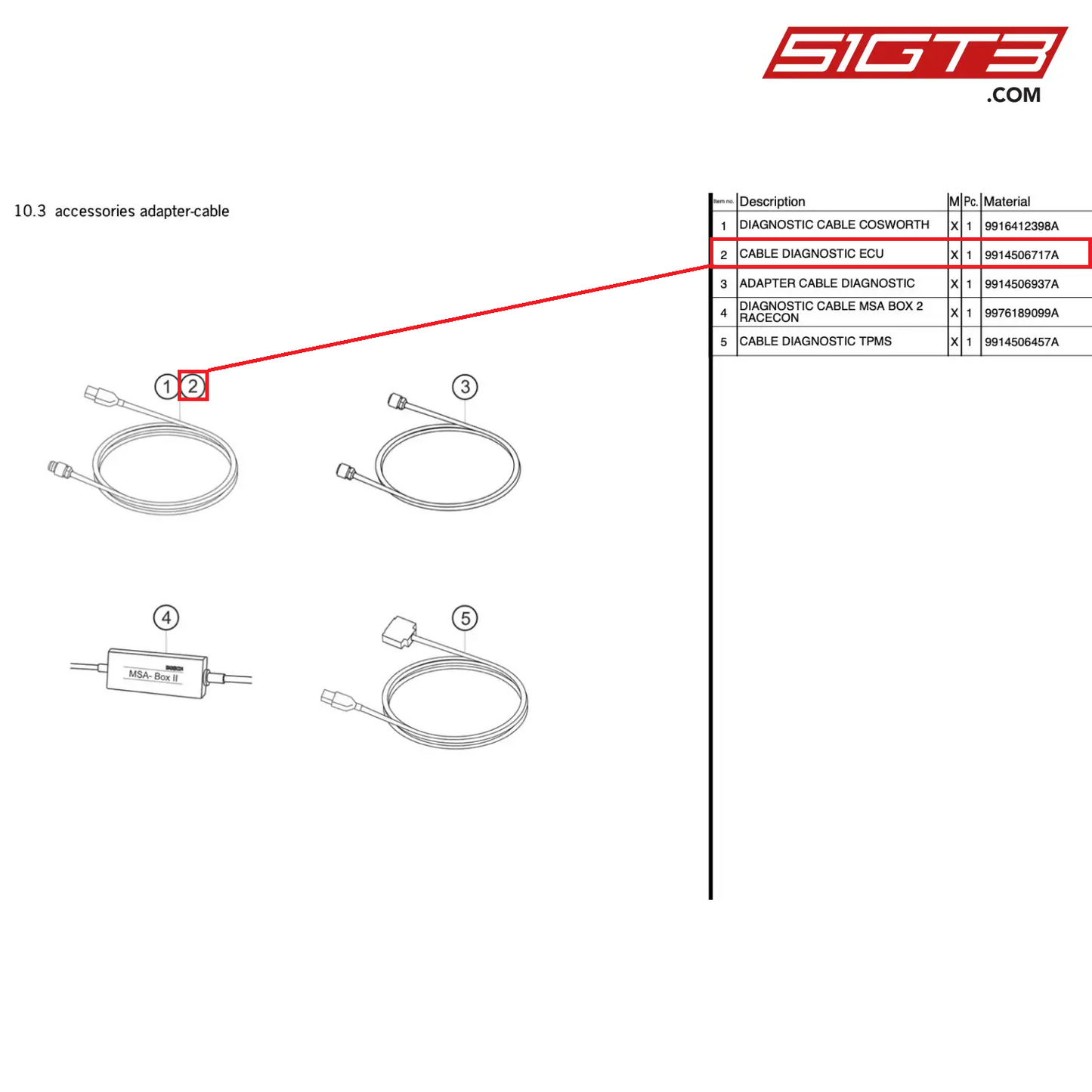 CABLE DIAGNOSTIC ECU - 9914506717A [PORSCHE 991.1 GT3 R]