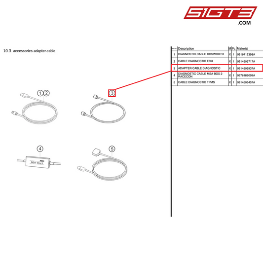 ADAPTER CABLE DIAGNOSTIC - 9914506937A [PORSCHE 991.1 GT3 R]