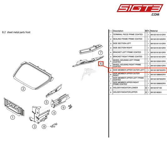 SIDE MEMBER UPPER OUTER LEFT - 99150138700GRV [PORSCHE 991.2 GT3 Cup]