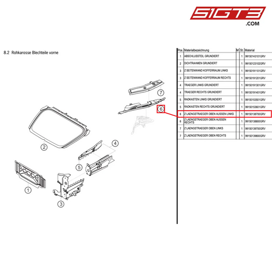 SIDE MEMBER UPPER OUTER LEFT - 99150138700GRV [PORSCHE Cayman 981 GT4 Clubsport]