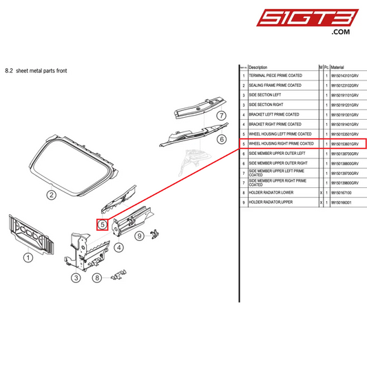 WHEEL HOUSING RIGHT PRIME COATED - 99150153601GRV [PORSCHE 991.1 GT3 Cup]