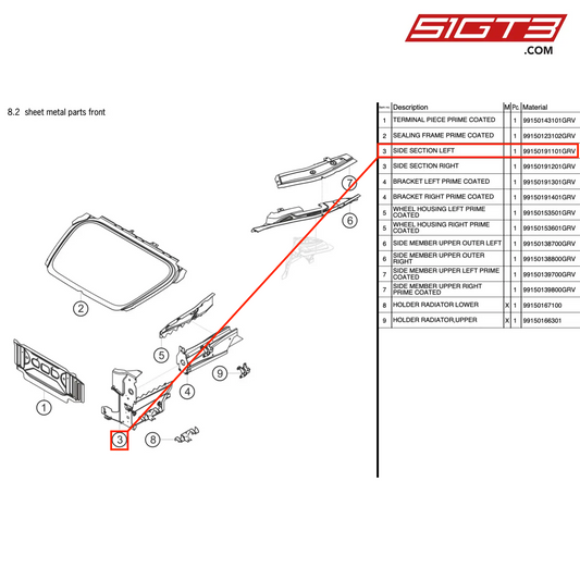 SIDE SECTION LEFT - 99150191101GRV [PORSCHE 991.2 GT3 Cup]
