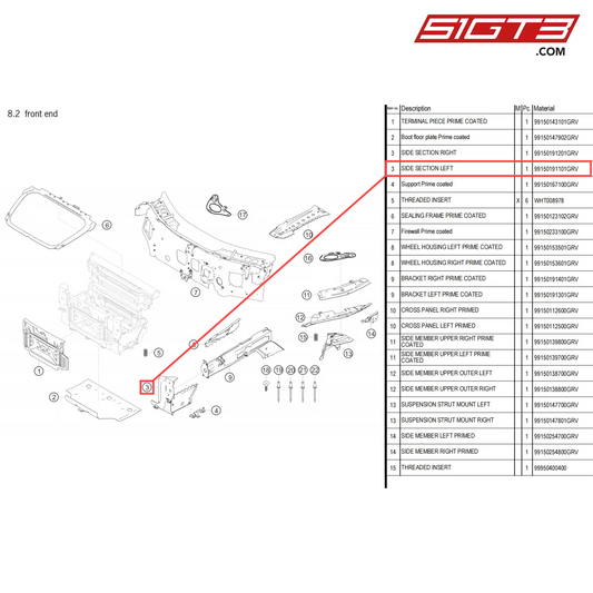 SIDE SECTION LEFT - 99150191101GRV [PORSCHE 718 Cayman GT4 Clubsport]