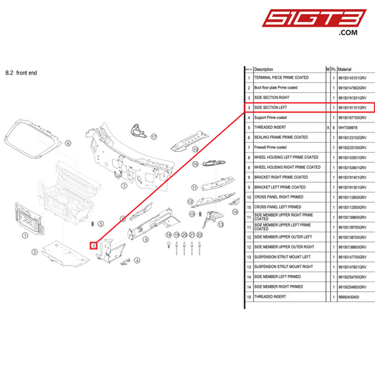 SIDE SECTION LEFT - 99150191101GRV [PORSCHE 718 Cayman GT4 RS Clubsport]