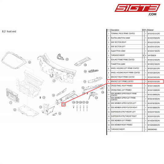 BRACKET LEFT PRIME COATED - 99150191301GRV [PORSCHE 718 Cayman GT4 Clubsport]