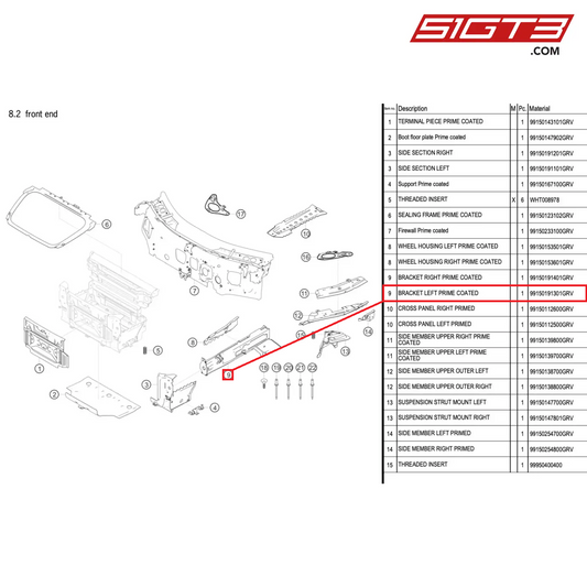 BRACKET LEFT PRIME COATED - 99150191301GRV [PORSCHE 718 Cayman GT4 RS Clubsport]