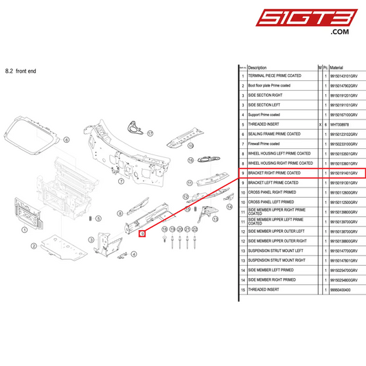 BRACKET RIGHT PRIME COATED - 99150191401GRV [PORSCHE 718 Cayman GT4 RS Clubsport]