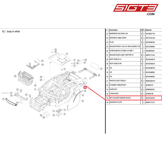 ZESTAW, UCHWYT BŁOTNIKA OSŁONY - 9915019337A [PORSCHE 991.2 GT3 R]