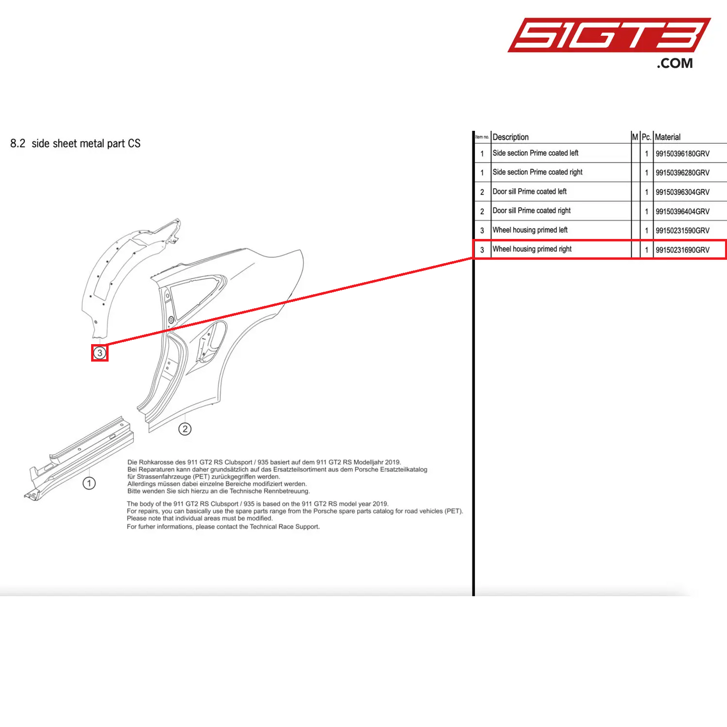 Wheel housing primed right - 99150231690GRV [PORSCHE 911 GT2 RS Clubsport]